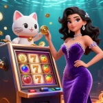 Win big with fly8864 at an exciting slot machine jackpot featuring vibrant characters and crypto elements.