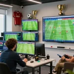 Real-time nowgoal analytics scene showcasing football scores, statistics, and team discussions in a modern sports hub.