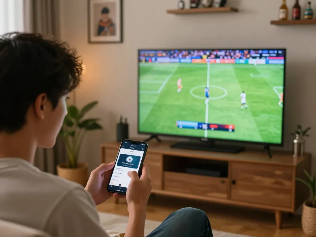 Xem bóng sbotop while placing live bets on a smartphone during an exciting soccer match.