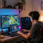 Engaged player enjoying MM88 online betting on a stylish home setup.