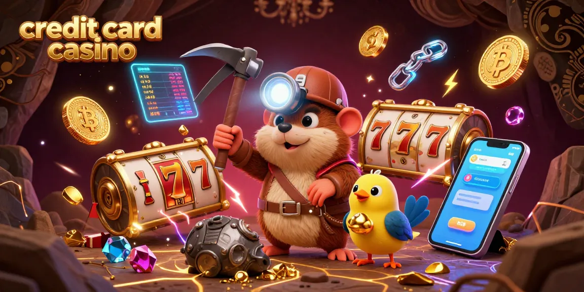 Engage in thrilling casino action at a credit card casino with gleaming slot reels and vibrant treasures.