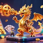 Experience the thrilling world of gambling with xin88's vibrant casino illustration featuring a mechanical dragon and action-packed game elements.
