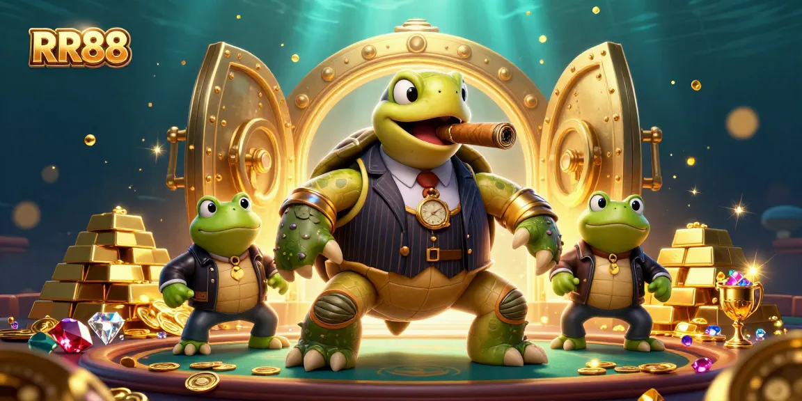 RR88 players winning big amid gold treasures and vibrant casino lights in a lively 3D scene.