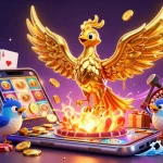hi79 showcases a vibrant 3D casino scene featuring a golden phoenix amid dazzling gaming elements.