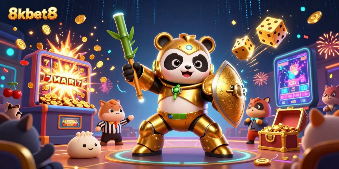 Experience the vibrant action of 8xbet8 with a golden panda and rich casino elements in 3D.