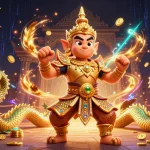 Engage with the luxury of 78w2d in a vibrant casino scene featuring a temple guardian, Naga serpents, and game tokens.