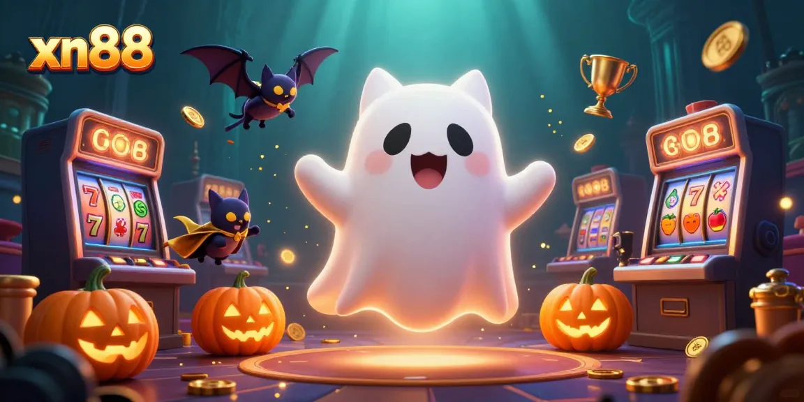 Experience the excitement of xn88 with playful characters in a vibrant casino scene filled with slot games.