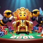 ev99 showcases thrilling poker action with a buzzing mob boss and enchanting characters in a captivating casino scene.