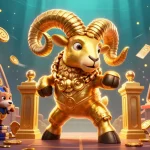 Experience excitement with rs88 slots reels, golden coins, and a dynamic golden ram charging forward.