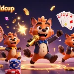 Experience thrilling casino entertainment with 8xbet-worldcup's hyena crew amidst glowing gems and golden coins.