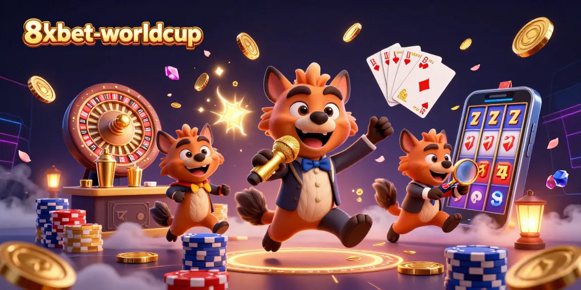 Experience thrilling casino entertainment with 8xbet-worldcup's hyena crew amidst glowing gems and golden coins.