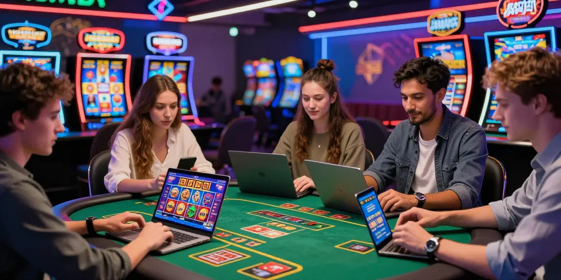 Engaging online gambling scene illustrating players enjoying casinos that accept credit cards, with colorful game graphics and modern atmosphere.