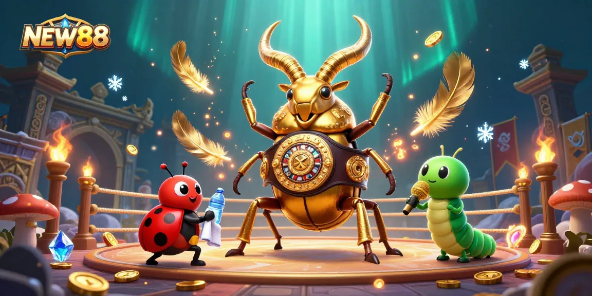 NEW88 showcases a dramatic 3D battle scene in a vibrant Asian casino environment filled with excitement.
