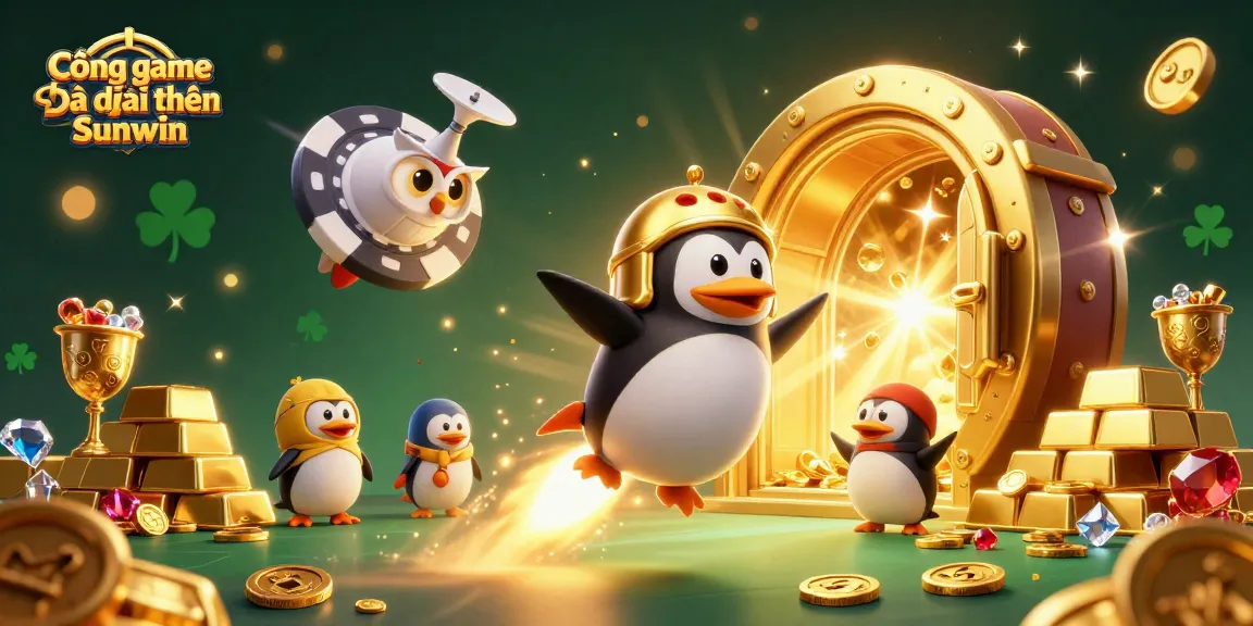 Engage in immersive gaming at Cổng game bài đổi thưởng Sunwin, featuring vibrant 3D characters and casino elements.