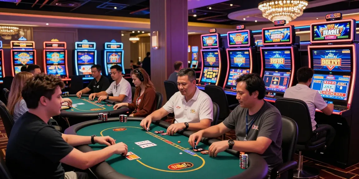 Dynamic players enjoying credit card casino reviews at vibrant online gaming stations.