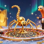 Engage in the thrilling action of NK88 COM with a vibrant 3D casino scene featuring a golden spider, gaming treasures, and dynamic effects.
