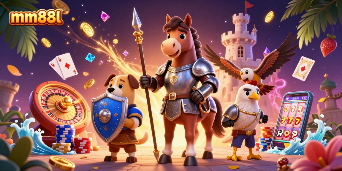 Spin and win with mm88l's captivating 3D illustration showcasing action-packed casino fun.