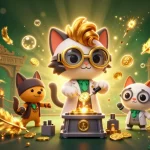 Triệt phá M88 in an exciting casino scene with mad scientist cat and loyal dog creating gold coins.