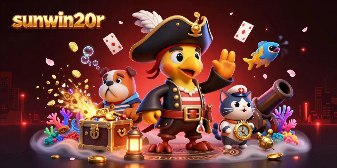 Engage in sunwin20r's vibrant casino adventures with cartoon characters exploring underwater treasures.
