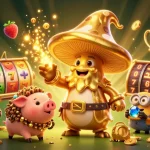 Experience the excitement of sunwin đổi thưởng 2026 with golden mushroom wizard and treasure-filled casino scene