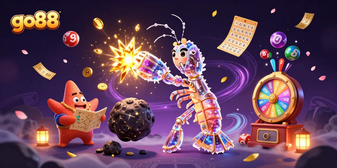 Win big at go88 with a vibrant scene of a cosmic samurai and starfish amidst a treasure explosion!