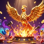 Experience thrilling gaming at cổng game go88 with a vibrant 3D casino art scene featuring gold coins and a phoenix.